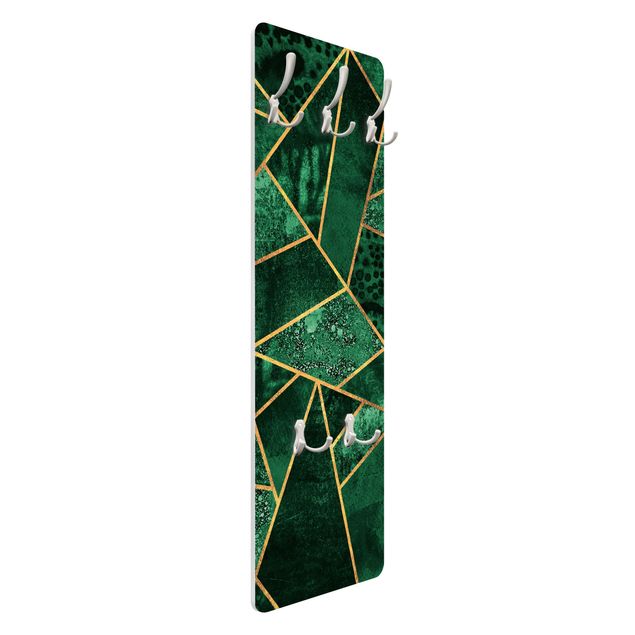 Klädhängare vägg träpanel - Dark Emerald With Gold