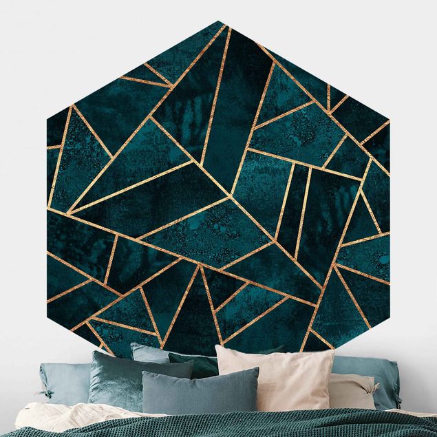 Tapeter geometrisk Dark Turquoise With Gold