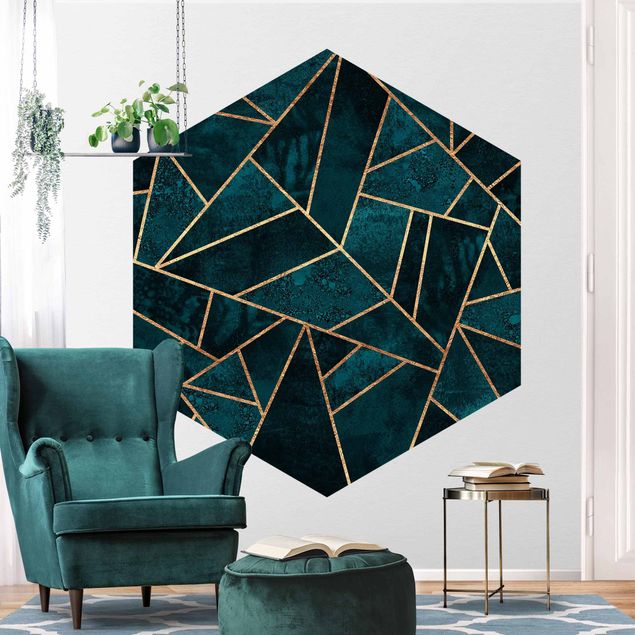 Tapeter modernt Dark Turquoise With Gold
