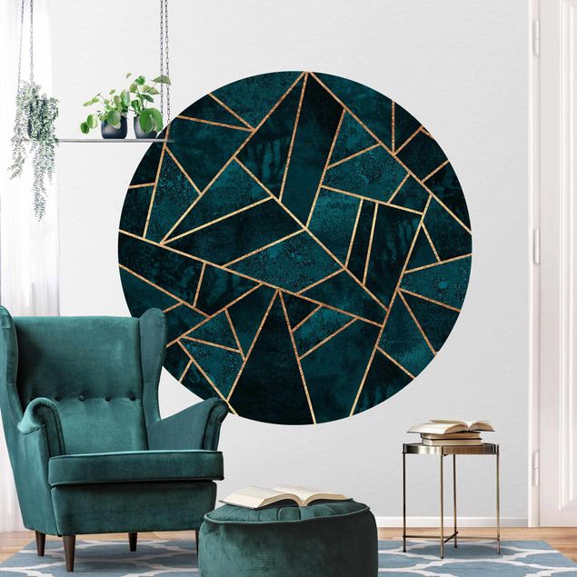 Tapeter geometrisk Dark Turquoise With Gold