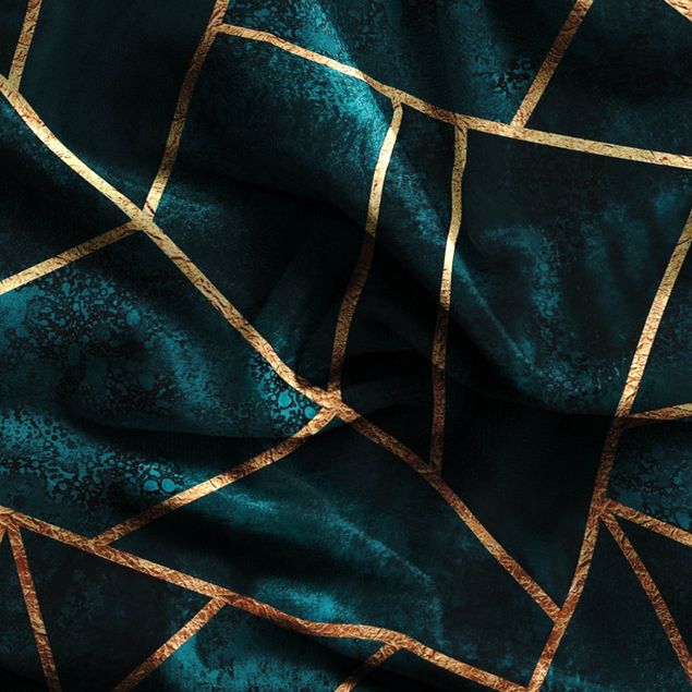 måttsydda gardiner Dark Turquoise With Gold