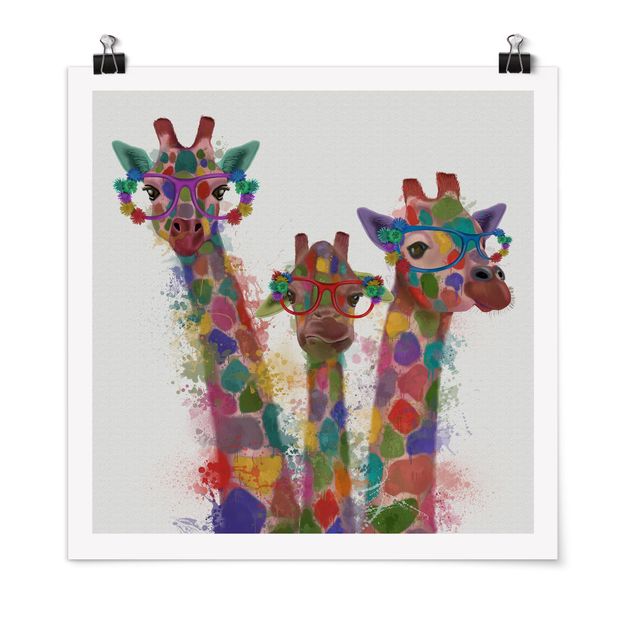 Posters djur Rainbow Splash Giraffe Trio