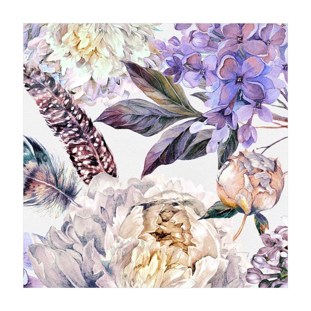 pastellmattor Delicate Watercolour Boho Flowers And Feathers Pattern