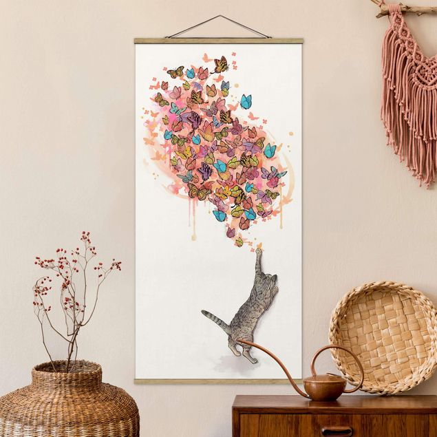 Kök dekoration Illustration Cat With Colourful Butterflies Painting