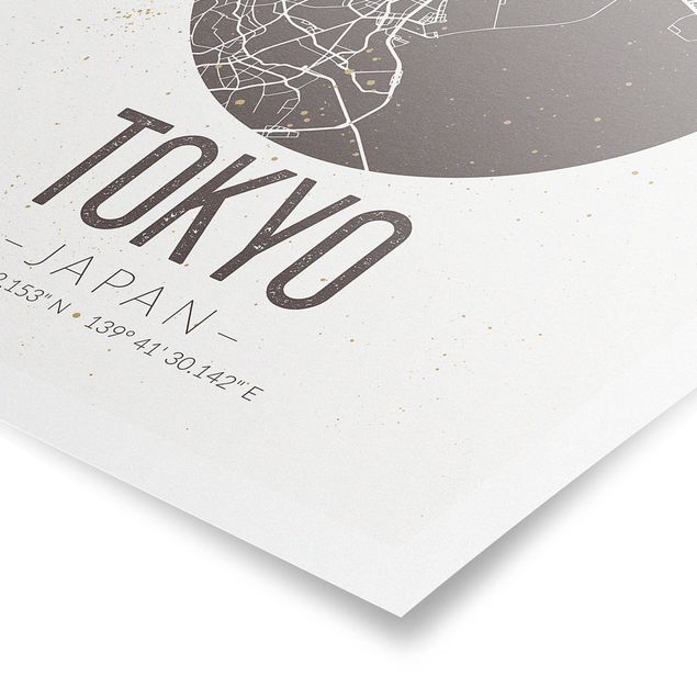 Posters svart och vitt Tokyo City Map - Retro