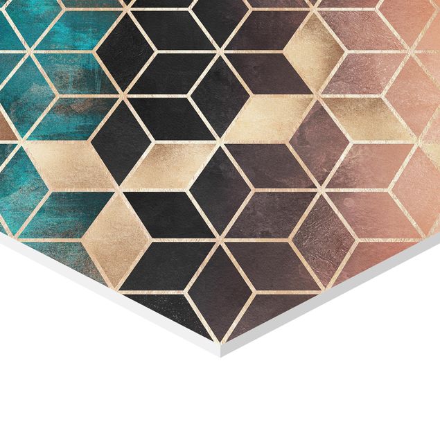 Hexagonala tavlor Turquoise Rosé Golden Geometry
