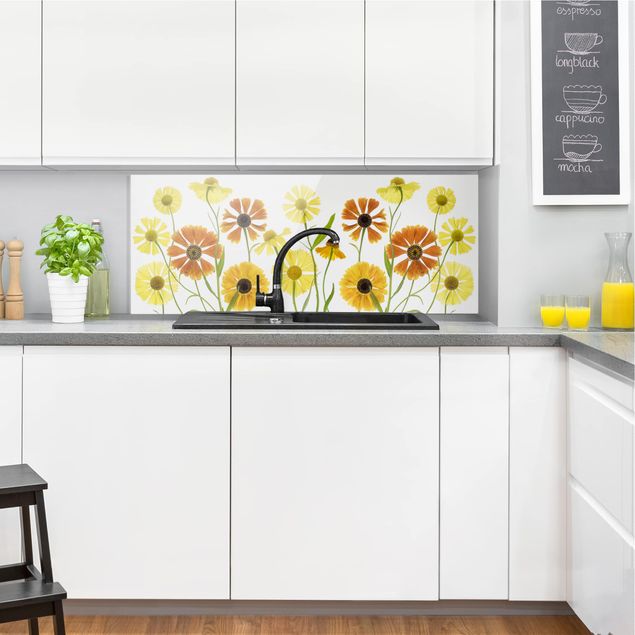 Stänkskydd kök glas blommor  Helenium
