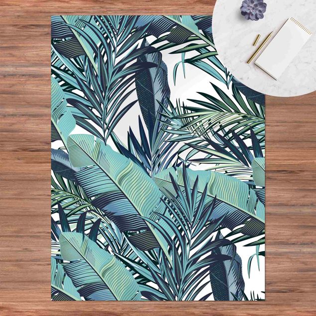 balkongmatta Turquoise Leaves Jungle Pattern