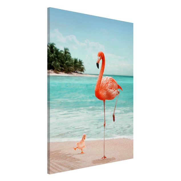 Tavlor landskap Beach With Flamingo