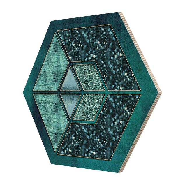 Tavlor Andrea Haase Blue Hexagon With Gold Outline