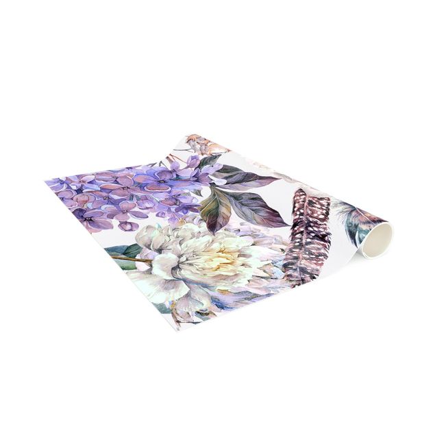 matta blommor Delicate Watercolour Boho Flowers And Feathers Pattern