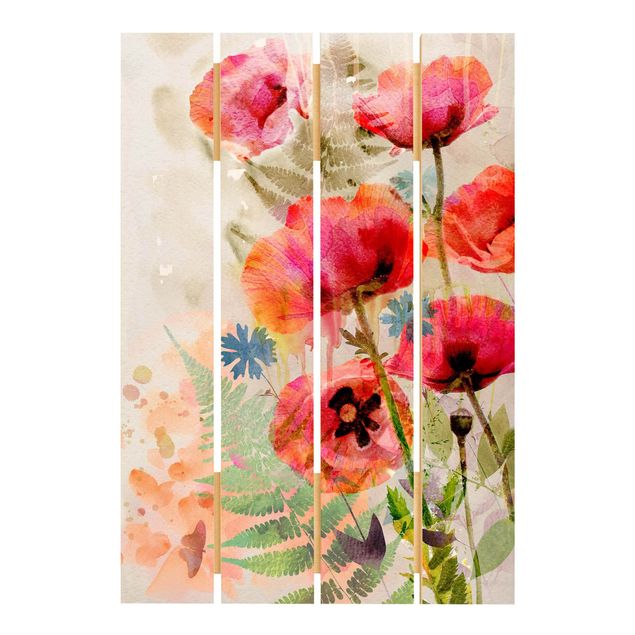 Trätavlor Watercolour Flowers Poppy