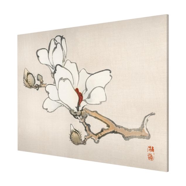 Tavlor blommor Asian Vintage Drawing White Magnolia