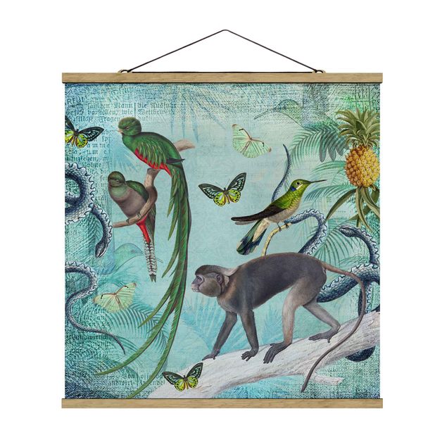 Tavlor blommor  Colonial Style Collage - Monkeys And Birds Of Paradise