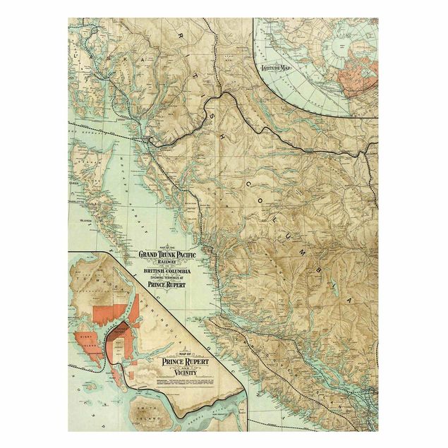 Magnettavla världskartor Vintage Map British Columbia