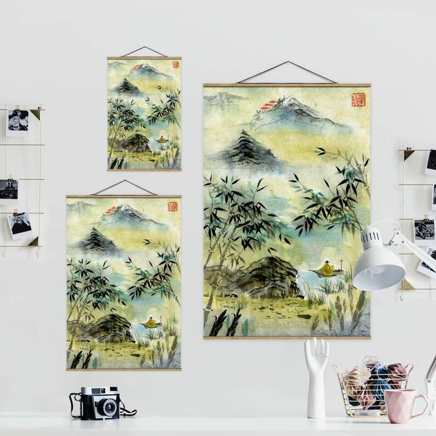 Tavlor landskap Japanese Watercolour Drawing Bamboo Forest