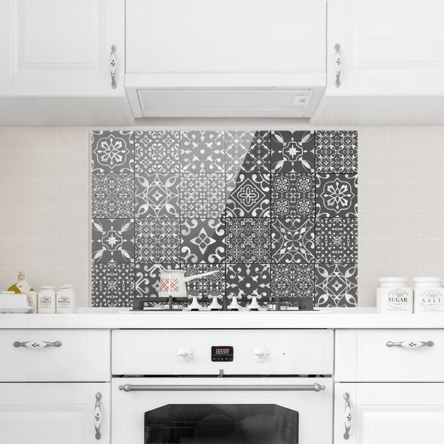 stänkskydd kök glas mönster Pattern Tiles Dark Gray White