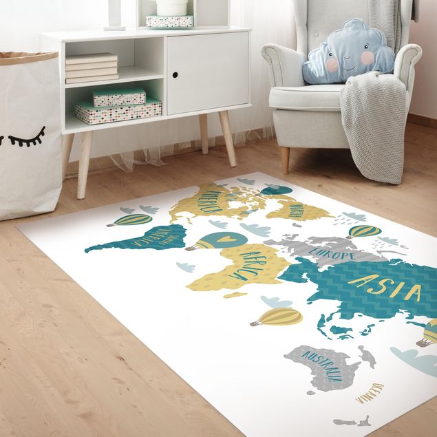 modern matta vardagsrum World Map with Hot-Air Balloon
