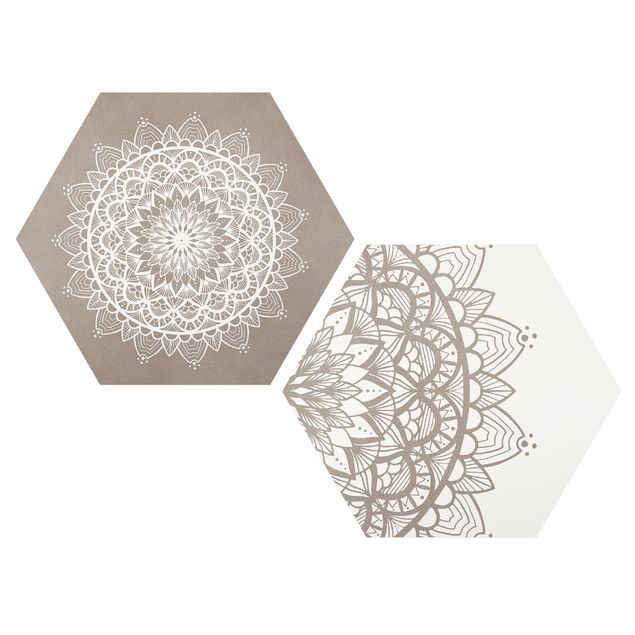 Tavlor andlig Mandala Illustration Shabby Set Beige White