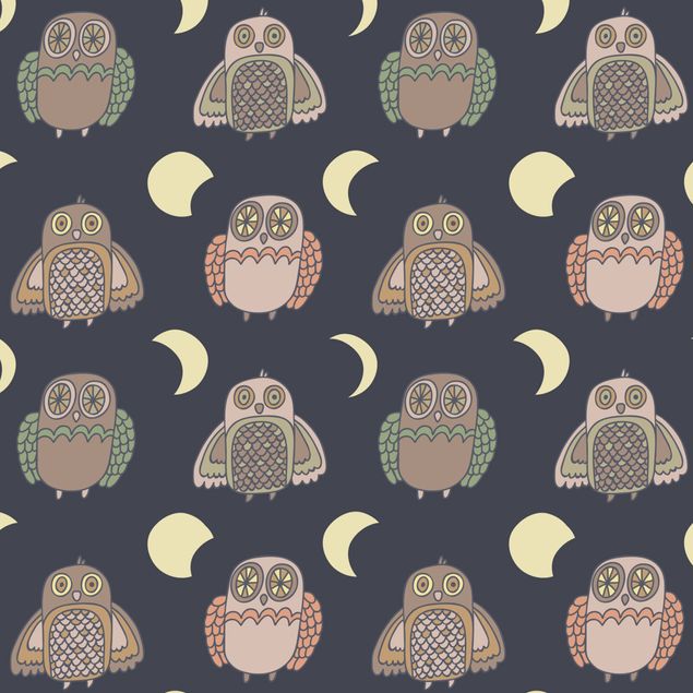 Möbelfolier Night Owl Pattern With Moon Phases
