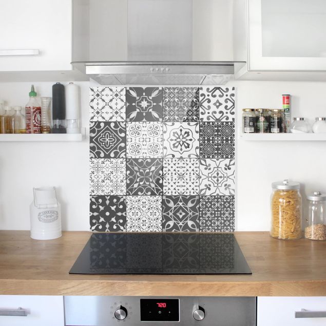 Stänkskydd kök glas mönster Tile Pattern Mix Gray White