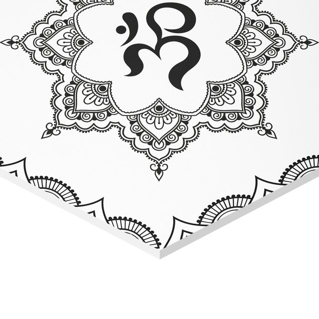 Hexagonala tavlor Hamsa Hand Lotus OM Illustration Set Black And White