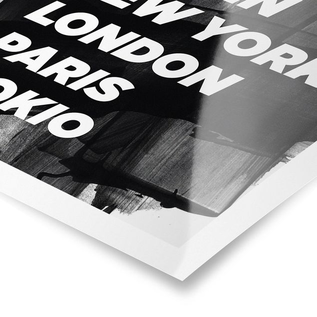 Posters svart och vitt Berlin New York London