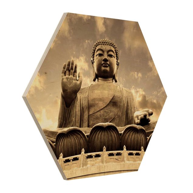 Hexagonala tavlor Big Buddha Sepia