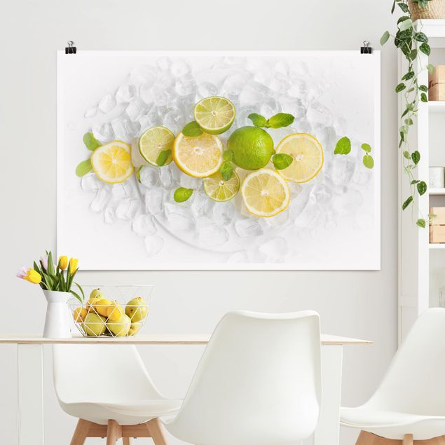Kök dekoration Citrus Fruit On Ice Cubes