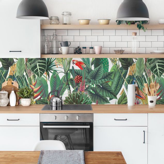 väggskivor kök Colourful Tropical Rainforest Pattern