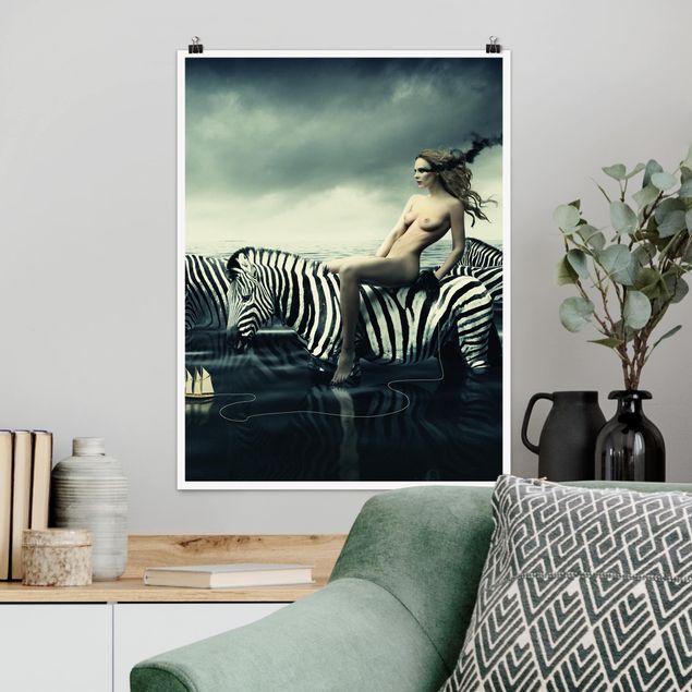 Kök dekoration Woman Posing With Zebras