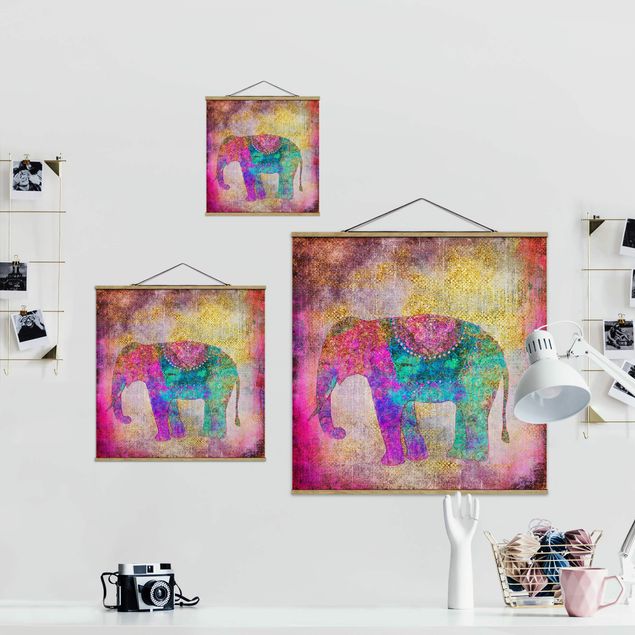 Tavlor färgglada Colourful Collage - Indian Elephant
