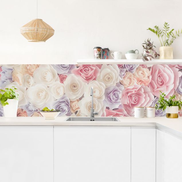 Självhäftande stänkskydd kök blommor  Pastel Paper Art Roses