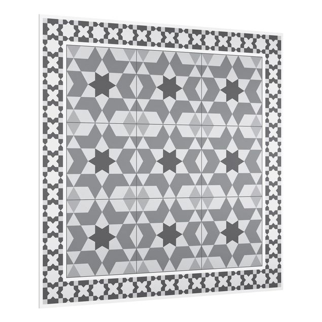 glasskivor kök Geometrical Tiles Kaleidoscope grey With Border
