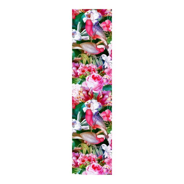 Panelgardiner blommor  Colourful Tropical Flowers With Birds Pink