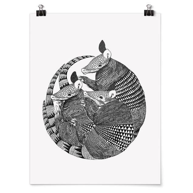 Posters djur Illustration Armadillos Black And White Pattern