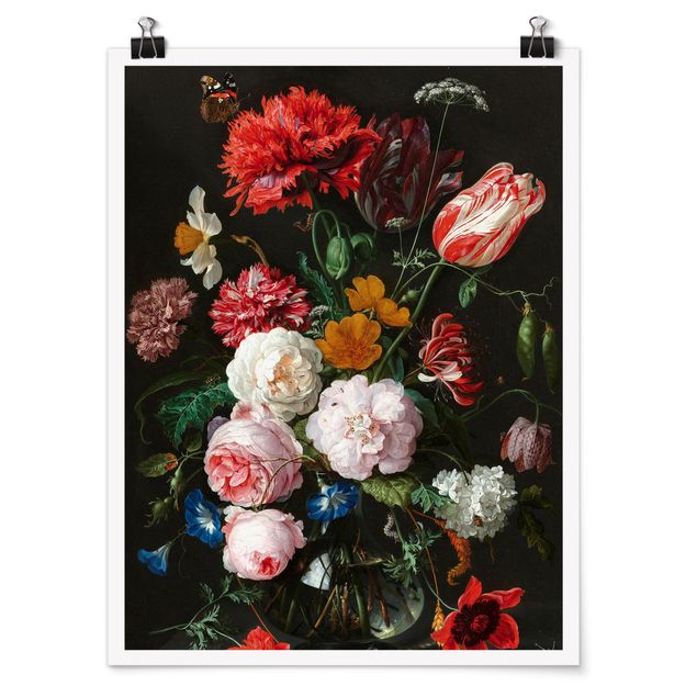 Posters blommor  Jan Davidsz De Heem - Still Life With Flowers In A Glass Vase