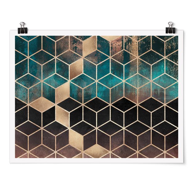Posters abstrakt Turquoise Rosé Golden Geometry