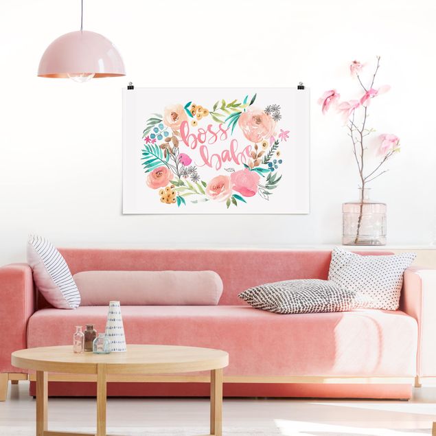 Posters blommor  Pink Flowers - Boss Babe