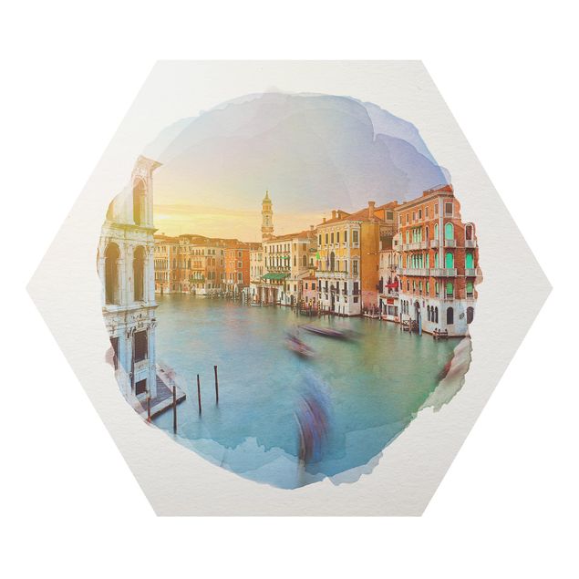 Tavlor Rainer Mirau WaterColours - Grand Canal View From The Rialto Bridge Venice