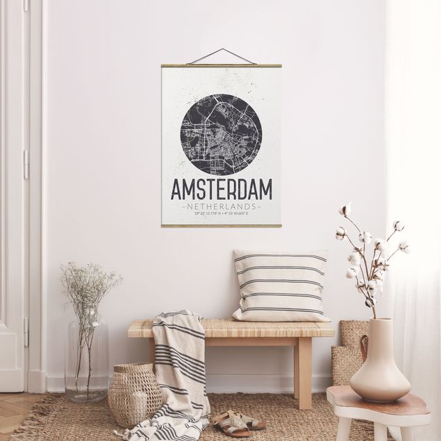 Tavlor arkitektur och skyline Amsterdam City Map - Retro