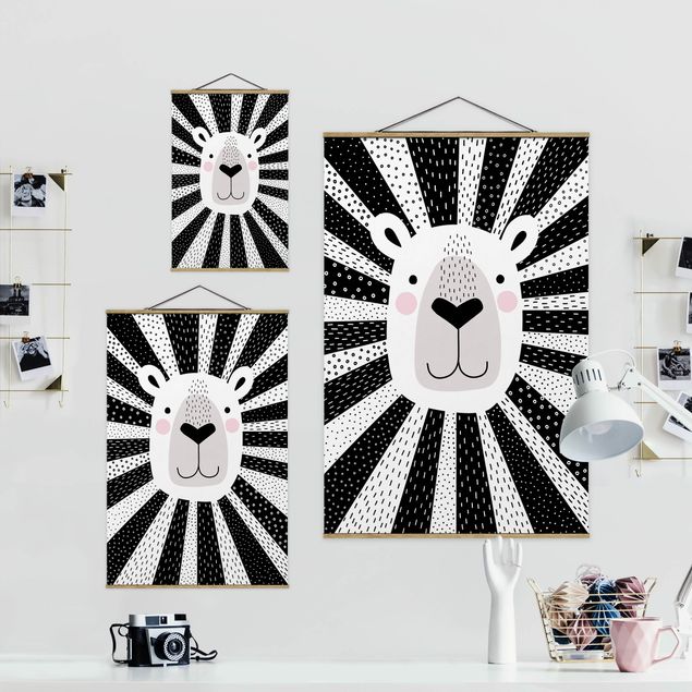 Tavlor svart och vitt Zoo With Patterns - Lion