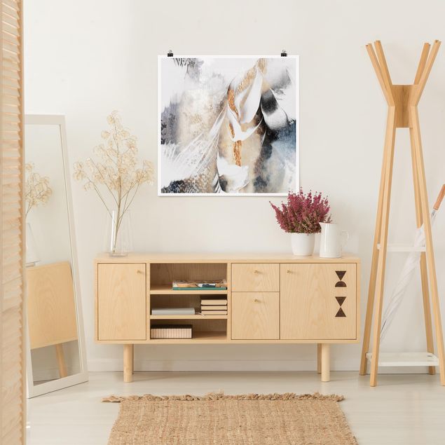 Posters abstrakt Golden Abstract Winter Painting