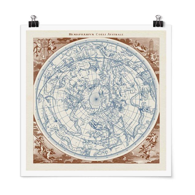 Tavlor världskartor Vintage Star Map Southern Hemissphere
