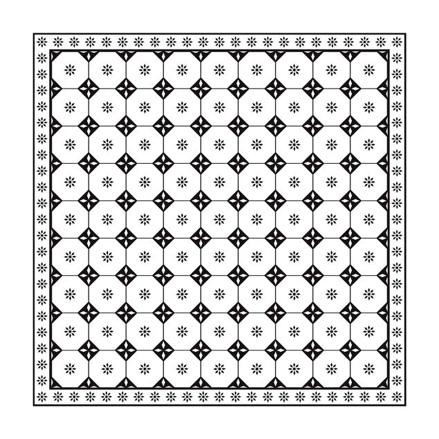 matta svartvit Geometrical Tiles Cottage Black And White With Border