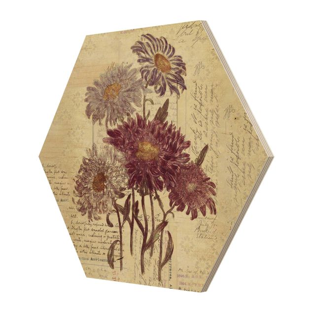 Hexagonala tavlor Vintage Flowers With Handwriting