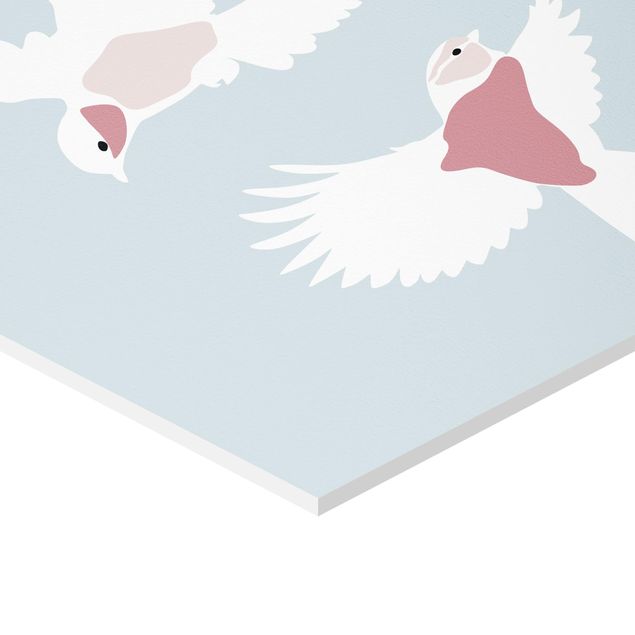 Hexagonala tavlor Line Art Pigeons Pastel