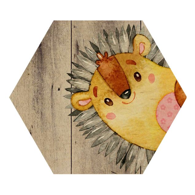 Tavlor grått Watercolor Hedgehog On Wood