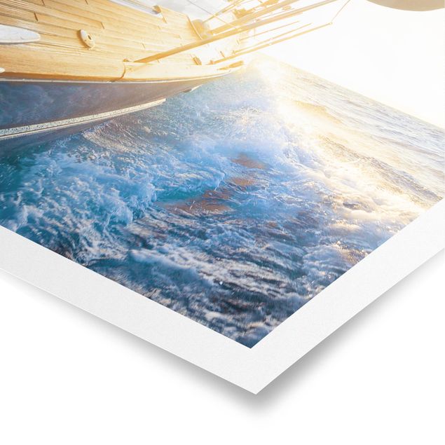 Posters landskap Sailboat On Blue Ocean In Sunshine