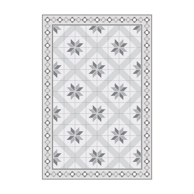 matta med blommor Geometrical Tiles Rhombal Flower Grey With Border